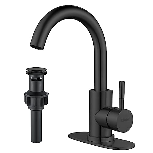 Matte Black Bathroom Sink Faucet Single Hole, Modern Single Handle Bathroom Faucet Commercial Stainless Steel Bar Faucet Laundry Sink Faucet with Drain - color: Matte Black, size: With drain