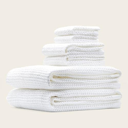 Sedona Luxe Waffle Towel Set, 410 GSM 6-Piece 100% Cotton Set with 2 Bath Sheets, 2 Hand Towels & 2 Washcloths, Spa-Quality, White - color: White, style: Luxe Set (Set of 6 with Bath Sheets)