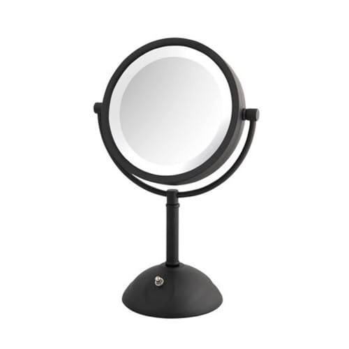 JERDON Lighted Makeup Mirror with 8X Magnification - Black - HL8808BKL | Two-Sided 1X View, 8.5" Round Frame, 16" Tall, LED Lighting - color: Black