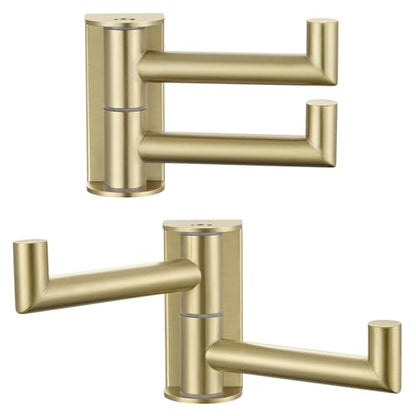 Suyar Brushed Gold Double Towel Hook, Swivel Coat Robe Holder for Bathroom | SUS304 Stainless Steel Wall Hook, Shower Bath Towel Hanger, Space-Saving Design, Wall Mounted, 2 Pack - color: Brushed Gold, size: 2 Pack