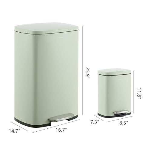 happimess Connor 2-Piece Iron Trash Can, Pistachio Gelato | 13.2 And 1.3 Gallons, Rectangular, Soft-Close Lid, Step Pedal, 20 Liners, 26" And 12" Height - color: Pistachio Gelato