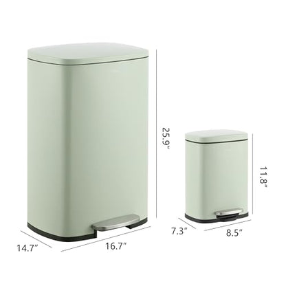 happimess Connor 2-Piece Iron Trash Can, Pistachio Gelato | 13.2 And 1.3 Gallons, Rectangular, Soft-Close Lid, Step Pedal, 20 Liners, 26" And 12" Height - color: Pistachio Gelato