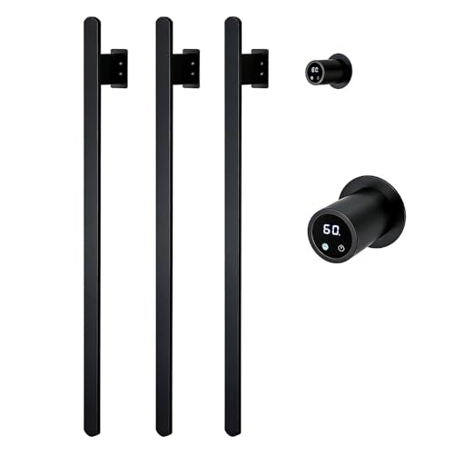 Bathroom Heated Towel Rack, Black Towel Warmer, 3 Bars, 110V | Smart Touch Control, Wall Mounted, Concealed Hardwired, Stainless Steel, Dry Towels in Modern Bathrooms, Space-Saving Design - color: Black-3 Bars