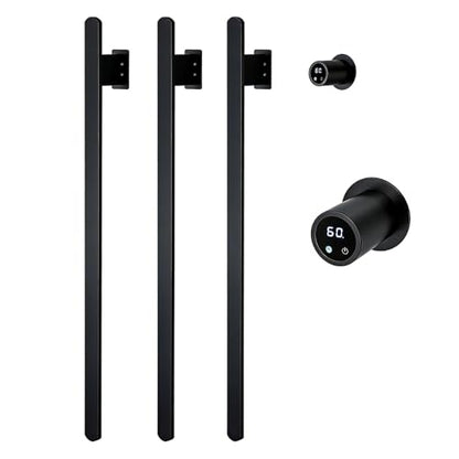 Bathroom Heated Towel Rack, Black Towel Warmer, 3 Bars, 110V | Smart Touch Control, Wall Mounted, Concealed Hardwired, Stainless Steel, Dry Towels in Modern Bathrooms, Space-Saving Design - color: Black-3 Bars