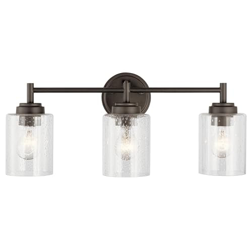Kichler Winslow 21.5" Vanity Light in Olde Bronze®, 3-Light Transitional Bathroom Light with Clear Seeded Glass. (21.5" W x 9.25" H), 45886OZ - color: Old Bronze, size: 21.5"