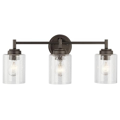 Kichler Winslow 21.5" Vanity Light in Olde Bronze®, 3-Light Transitional Bathroom Light with Clear Seeded Glass. (21.5" W x 9.25" H), 45886OZ - color: Old Bronze, size: 21.5"