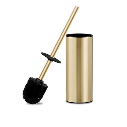 304 Stainless Steel Toilet Bowl Cleaner Brush and Holder Set | Brushed Gold Bathroom Toilet Brush, Floor-Standing Circular Base, Long Handle, Heavy-Duty with 2 Brush Heads YIGUANXIN - color: H-brushed Gold