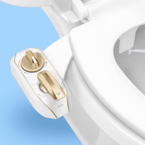 LUXE Bidet NEO 320 PLUS - Warm Water Bidet Attachment for Toilet, Gold | Non-Electric, Warm Water, Dual Nozzle, Slide-In Install, 360° Self-Clean, EZ-Lift to Clean, Feminine & Rear Wash - color: Gold