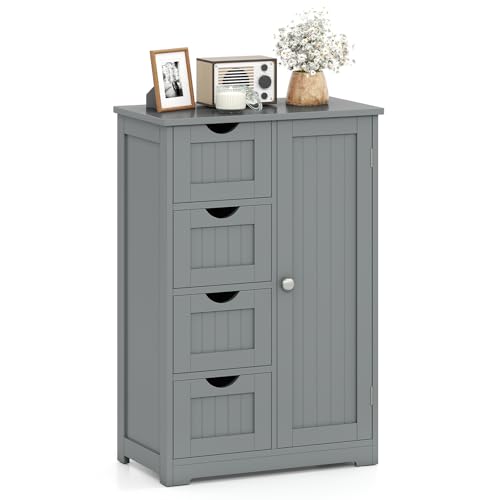 Giantex Bathroom Cabinet, Freestanding Storage Cabinet with 1 Door & 4 Drawers, 3-Level Adjustable Shelf, Anti-toppling System, Modern Storage Organizer for Bathroom, Living Room, Kitchen (Gray) - color: Grey