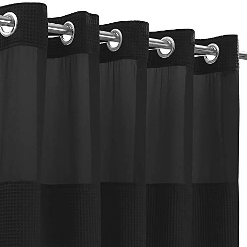 River Dream Cotton Blend Fabric Shower Curtain Set with Liner, Black, 54x80 | Waffle Weave, No Hook Needed, with Snap in Replacement Liner, Top Sheer Window, Hotel Quality Fabric for Bathroom - color: Black, size: 54"W x 80"L (Pack of 1)