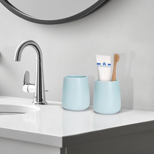 Bathroom Tumbler Cup Ceramic 13.5oz Reusable Toothbrush Cup 400ml,Toothbrush Holder Adequate for Your Bathroom (Cyan) - color: Cyan, size: 1pcs