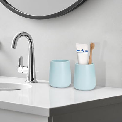 Bathroom Tumbler Cup Ceramic 13.5oz Reusable Toothbrush Cup 400ml,Toothbrush Holder Adequate for Your Bathroom (Cyan) - color: Cyan, size: 1pcs