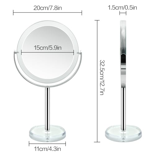 Snowflakes Double Sided 1X / 15X Magnifying Makeup Mirror with Stand - 6.7 Inch Tabletop Vanity Mirror for Bathroom or Bedroom with 360° Rotation.