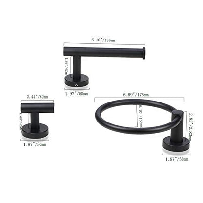 Bathroom Hardware Set 3 Piece-Robe Hook, Hand Towel Holder and Toilet Paper Holder for Bathroom Towel Rack Heavy Duty Towel Hanger Wall Mounted Bathroom Fixtures, Stainless Steel Matte Black - color: Matte Black-3