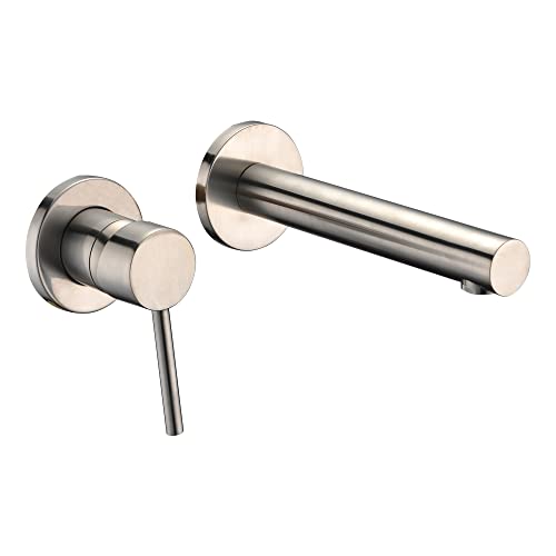 SUMERAIN Wall Mount Bathroom Faucet Brushed Nickel Single Handle | For Left-Handed Users, 2 Holes, with Rough in Valve - color: Brushed Nickel, size: Left-Handed