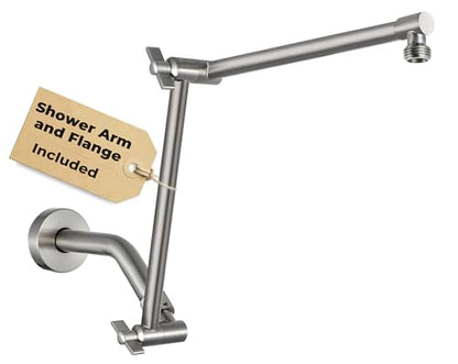 G-Promise 16 Inch Shower Extender with 6Inch Arm and Flange(Brushed Nickel) | Solid Brass Construction, Height and Angle Adjustable, Standard Connection Thread, All Installation Tools Included - color: Brushed Nickel, style: 16 Inch