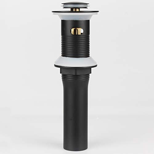 Bathroom Sink Pop Up Drain with Overflow, Strainer, Black | Solid Brass with Detachable Basket Strainer; 7 in. Closed/7.5 in. Open; 1-1/2 in. Min Drain Opening; Push-button Stopper - color: Black, size: Small Popup Cap