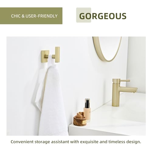 Angle Simple Bathroom Towel Hook, Coat Robe Hook for Wall, Brushed Gold | Rustproof SUS304 Stainless Steel, Hand Towel Holder for Hat Shirt Scarf, Keep Kitchen Cabinet Hallway Tidy, Screw Mount - color: Brushed Gold