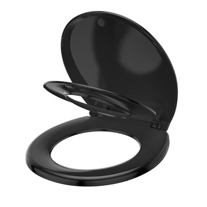 JINGZE Round Toddler Toilet Seat Adult/Child,Built-In Potty Training Seat, Soft Quiet Close Non-Slip Seat,Magnetic Kids Seat and Cover,Black - color: Black, size: Round 16.5inch with Baby Seat