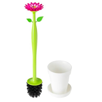 Vigar Flower Power Toilet Brush with Holder Set for Bathroom, White | Daisy-Shaped Handle, Flowerpot Base with Saucer, Durable Bristles, Toilet Brush and Holder Set for Bathroom - color: White