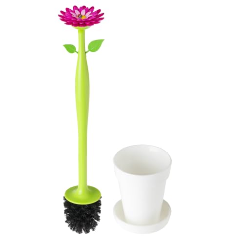 Vigar Flower Power Toilet Brush with Holder Set for Bathroom, White | Daisy-Shaped Handle, Flowerpot Base with Saucer, Durable Bristles, Toilet Brush and Holder Set for Bathroom - color: White