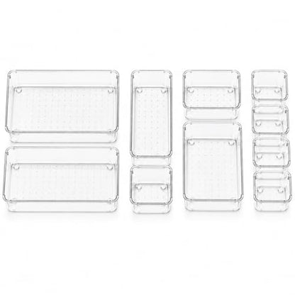 Clear Drawer Organizer Set (10 PCS) – Acrylic Storage Bins for Kitchen, Bathroom & Office – Stackable, Non-Slip, Multiple Sizes