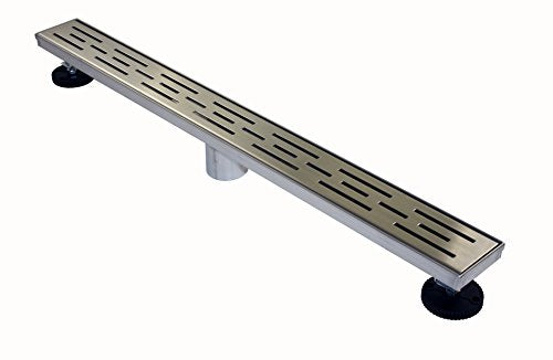 ZA Linear Shower Drain (24 inch Brick Pattern) - Stainless Steel, with Hair Strainer, Leveling Feet, Drain Adapter and Grate Hook - size: 24 inch
