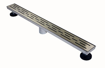 ZA Linear Shower Drain (24 inch Brick Pattern) - Stainless Steel, with Hair Strainer, Leveling Feet, Drain Adapter and Grate Hook - size: 24 inch