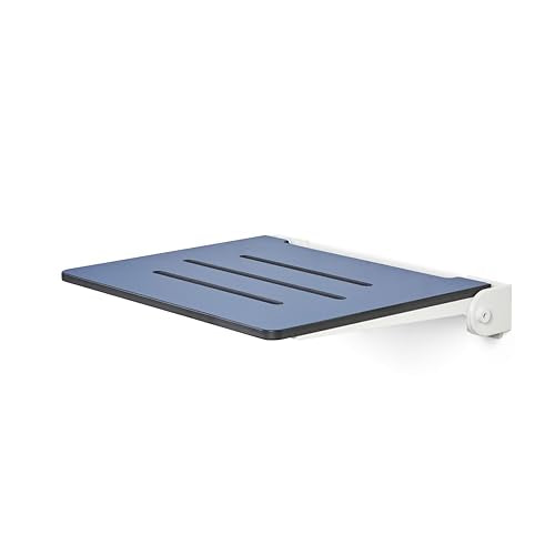 18 inch Silhouette Slimline Folding Wall Mount Shower Bench Seat, Navy Seat with White Frame - color: Navy Seat With White Frame
