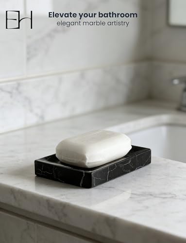 Marble Soap Dish for Shower | Real Marble Black Marquina, Non-Slip Feet, Stone Bar Soap Saver, Holder Container for Bathroom Decor Accessories Rectangular - size: Black Marquina