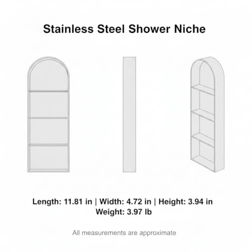 Recessed Shower Niche Stainless Steel, 11.8 x 4.7 x 3.9 Inch Arched Wall Shelf for Bathroom Storage, Rust-Resistant Built-in Insert (1 Pack) - color: Metallic