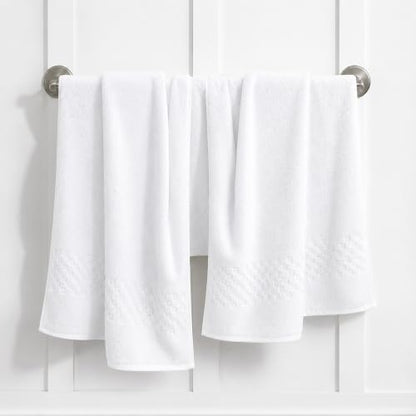 Feather & Stitch 100% Cotton 625 GSM Bath Towel Set of 6, Ultra Soft Highly Absorbent 2 Bath Towels, 2 Hand Towels & 2 Washcloth - Luxury Quick Dry Shower Towels (White) - color: White