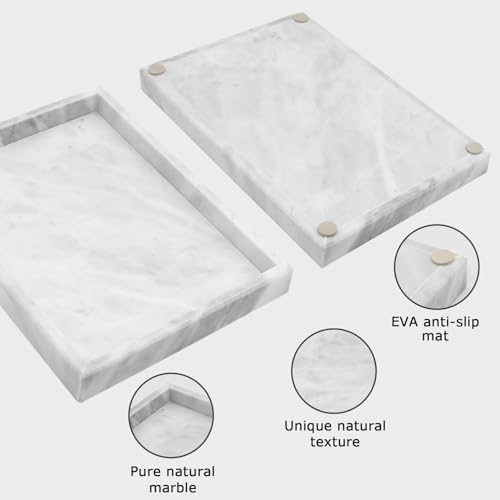Marble Bathroom Tray,Pure Natural Marble Vanity Tray | marble tray for kitchen counter Non-Ceramic/Non-Resin,stone tray 12 x 8 inch (white) - color: White