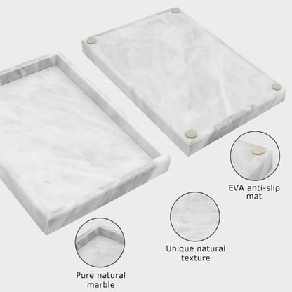 Marble Bathroom Tray,Pure Natural Marble Vanity Tray | marble tray for kitchen counter Non-Ceramic/Non-Resin,stone tray 12 x 8 inch (white) - color: White