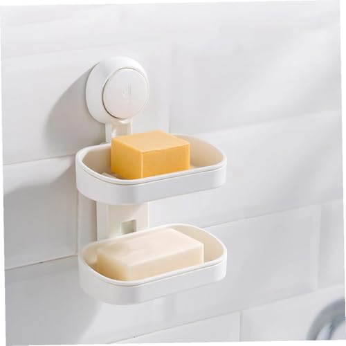 Double-Layer Wall Mount Soap Dish Holder with Suction Cup No Drilling Bathroom Soap Box for Shower Abs Material Draining Tray Extends Bar Life Easy Install Organizer