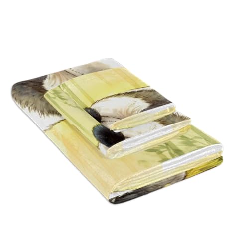 Bamboo Panda Bath Towels Set 3 Piece, Ultra Soft Absorbent Quick Dry Towels for Bathroom, 1 Hand Towel, 1 Wash Cloths, 1 Bath Towel