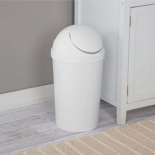Sterilite 3 Gallon Round SwingTop Wastebasket with Lid, Small Plastic Trash Can for the Bathroom, Bedroom, Dorm or Home Office, White, 6-Pack | Sleek Round Profile Modern Garbage Bin for Kitchen, Bathroom, Garage and Workspace