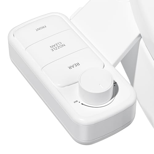 Ultra-Slim Bidet Attachment, Self-Cleaning Dual Nozzle (Feminine/Posterior Wash), Accessibility-Enhanced Large Buttons, Quick-Release, Non-Electric Fresh Water System with Adjustable Pressure