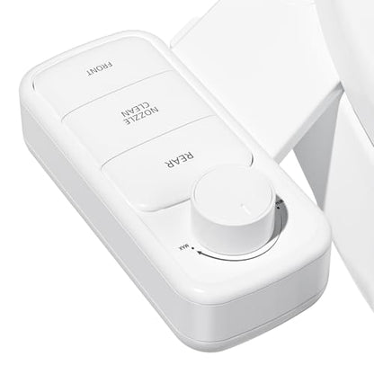 Ultra-Slim Bidet Attachment, Self-Cleaning Dual Nozzle (Feminine/Posterior Wash), Accessibility-Enhanced Large Buttons, Quick-Release, Non-Electric Fresh Water System with Adjustable Pressure