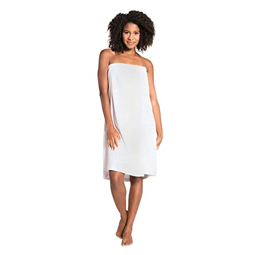 Canyon Rose Waffle Weave Long Spa Wrap, One Size, White | Luxurious Waffle Knit Body Wrap, Generous Length, Elasticized Top with Touch-and-Close Fastener, Machine Washable - color: White