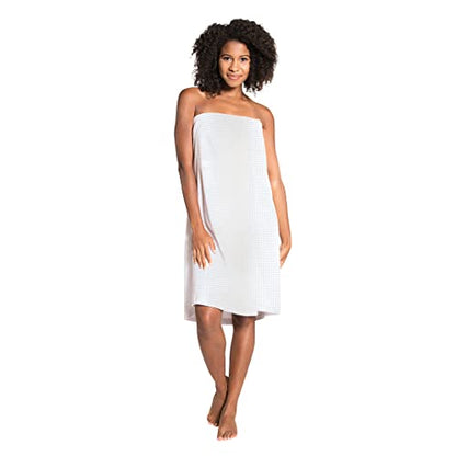 Canyon Rose Waffle Weave Long Spa Wrap, One Size, White | Luxurious Waffle Knit Body Wrap, Generous Length, Elasticized Top with Touch-and-Close Fastener, Machine Washable - color: White