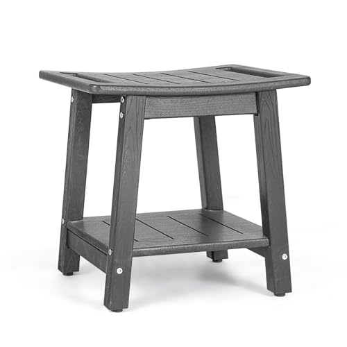 HDPE Shower Bench Seat, Heavy Duty Shower Stool for Inside Shower | Non-Slip, Maintenance-Free, Adjustable Feet, Side Handles, Indoor/Outdoor, Easy to Clean - color: Gray, size: 18"W x 14"D x 17.3"H