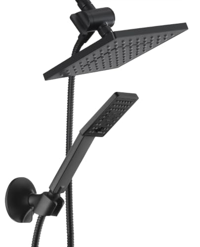 BRIGHT SHOWERS Rain Shower Head with Handheld Spray, High Pressure Square Showerhead Combo with Rainfall & Handheld, Detachable Dual Shower with Anti-Clog Nozzles, 60" Hose, Matte Black - color: Matte Black, style: Dual Shower Head