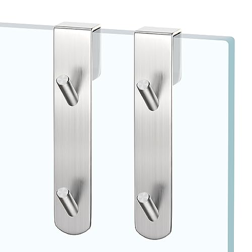 Shower Door Hook, Extended Length Frameless Shower Door Hook (7 Inches), Heavy-Duty Bathrobe Towel Stainless Steel Hook, No Drilling or Adhesive Required, 2-Pack, Silver - color: Silver-SXXG