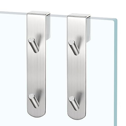 Shower Door Hook, Extended Length Frameless Shower Door Hook (7 Inches), Heavy-Duty Bathrobe Towel Stainless Steel Hook, No Drilling or Adhesive Required, 2-Pack, Silver - color: Silver-SXXG
