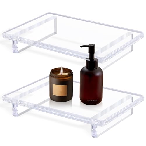 Acrylic Bathroom Tray for Countertop & Home Decor, 9"x5.9"x1.5" | Decorative Clear Riser Tray, 2‑Pack 12mm thick Heavy Duty, Jewelry & Perfume Organizer, Vanity Trays, Kitchen Counter - size: Large-9 x 5.9 x 1.5 inches