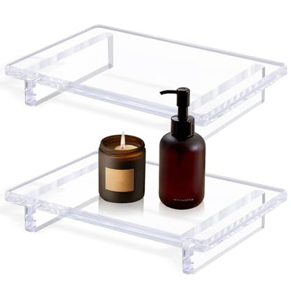 Acrylic Bathroom Tray for Countertop & Home Decor, 9"x5.9"x1.5" | Decorative Clear Riser Tray, 2‑Pack 12mm thick Heavy Duty, Jewelry & Perfume Organizer, Vanity Trays, Kitchen Counter - size: Large-9 x 5.9 x 1.5 inches