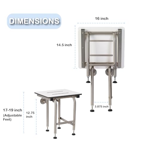 Shower Seat Resin with Legs, ADA Heavy Duty Shower Chair for Inside Shower 400lbs | 304 Stainless Steel | Shower Chair for Elderly and Disabled | Folding Shower Seat Wall Mounted | 16”x16” - size: 16" x 16" Standard