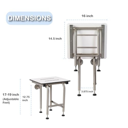 Shower Seat Resin with Legs, ADA Heavy Duty Shower Chair for Inside Shower 400lbs | 304 Stainless Steel | Shower Chair for Elderly and Disabled | Folding Shower Seat Wall Mounted | 16”x16” - size: 16" x 16" Standard