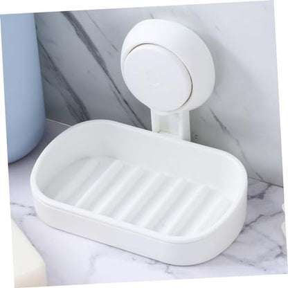VICASKY Double Suction Cup Soap Dish Holder with Efficient Drainage Strong Wall Mount Suction for Shower and Bathroom Easy Install White Soap Tray Attachment Smooth Surfaces
